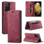 For Samsung Galaxy S21 Ultra 5G AutSpace A01 Retro Skin-feel Crazy Horse Texture Horizontal Flip Leather Case with Holder & Card Slots & Wallet & RFID(Wine Red)
