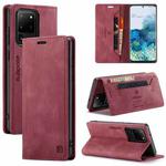 For Samsung Galaxy S20 Ultra AutSpace A01 Retro Skin-feel Crazy Horse Texture Horizontal Flip Leather Case with Holder & Card Slots & Wallet & RFID(Wine Red)