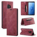For Samsung Galaxy S9+ AutSpace A01 Retro Skin-feel Crazy Horse Texture Horizontal Flip Leather Case with Holder & Card Slots & Wallet & RFID(Wine Red)