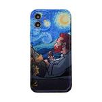 For iPhone 12 mini Oil Painting Pattern Shockproof Protective Case (Moon Starry Sky)