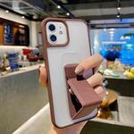For iPhone 11 Skin Feel TPU + PC Shockproof Case with Wrist Strap Holder (Brown)