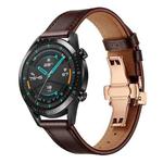 20mm Universal Butterfly Buckle Leather Watch Band, Style:Rose Gold Buckle(Dark Brown)