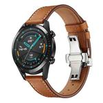 22mm Universal Butterfly Buckle Leather Watch Band, Style:Silver Buckle(Brown)