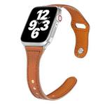 Universal T-shaped Thin Reverse Buckle Leather Watch Band For Apple Watch Ultra 49mm / Series 8&7 45mm / SE 2&6&SE&5&4 44mm / 3&2&1 42mm(Dark Brown)