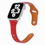 Universal T-shaped Thin Reverse Buckle Leather Watch Band For Apple Watch Series 8&7 41mm / SE 2&6&SE&5&4 40mm / 3&2&1 38mm(Red)