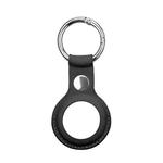 Anti-scratch Top-layer Cowhide Leather Case Cover with Switchable Keychain Ring for AirTag(Black)