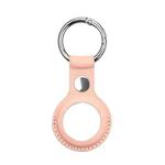 Anti-scratch Top-layer Cowhide Leather Case Cover with Switchable Keychain Ring for AirTag(Rose Pink)