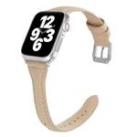 Universal T-shaped Thin Leather Watch Band For Apple Watch Series 7 45mm / 6 & SE & 5 & 4 44mm / 3 & 2 & 1 42mm(Beige)