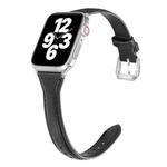 Universal T-shaped Thin Leather Watch Band For Apple Watch Series 7 41mm / 6 & SE & 5 & 4 40mm / 3 & 2 & 1 38mm(Black)