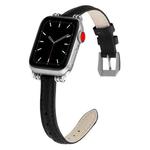 Sewing Thread Leather Watch Band For Apple Watch Ultra 49mm / Series 8&7 45mm / SE 2&6&SE&5&4 44mm / 3&2&1 42mm(Black)