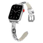 Sewing Thread Leather Watch Band For Apple Watch Series 8&7 41mm / SE 2&6&SE&5&4 40mm / 3&2&1 38mm(White Ash Flower)