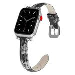Sewing Thread Leather Watch Band For Apple Watch Series 8&7 41mm / SE 2&6&SE&5&4 40mm / 3&2&1 38mm(Black Ash Flower)