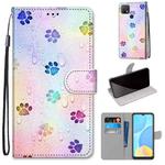 For OPPO A15 / A15s Coloured Drawing Cross Texture Horizontal Flip PU Leather Case with Holder & Card Slots & Wallet & Lanyard(Footprint Water Drops)