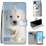 For OPPO A15 / A15s Coloured Drawing Cross Texture Horizontal Flip PU Leather Case with Holder & Card Slots & Wallet & Lanyard(Snow Puppy)
