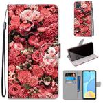 For OPPO A15 / A15s Coloured Drawing Cross Texture Horizontal Flip PU Leather Case with Holder & Card Slots & Wallet & Lanyard(Pink Rose Garden)