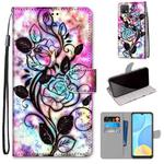 For OPPO A15 / A15s Coloured Drawing Cross Texture Horizontal Flip PU Leather Case with Holder & Card Slots & Wallet & Lanyard(Color Bottom Hollow Flower)