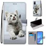 For OPPO A53 4G(2020) / A53s / A32 / A33 (2020) Coloured Drawing Cross Texture Horizontal Flip PU Leather Case with Holder & Card Slots & Wallet & Lanyard(Small Gray Cat)