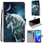 For OPPO Realme C15 / C12 / C25 / 7i (Global) / Narzo 20 / 30A Coloured Drawing Cross Texture Horizontal Flip PU Leather Case with Holder & Card Slots & Wallet & Lanyard(Pensive Wolf)