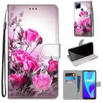 For OPPO Realme C15 / C12 / C25 / 7i (Global) / Narzo 20 / 30A Coloured Drawing Cross Texture Horizontal Flip PU Leather Case with Holder & Card Slots & Wallet & Lanyard(Wild Rose)