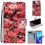 For OPPO Realme C15 / C12 / C25 / 7i (Global) / Narzo 20 / 30A Coloured Drawing Cross Texture Horizontal Flip PU Leather Case with Holder & Card Slots & Wallet & Lanyard(Pink Rose Garden)