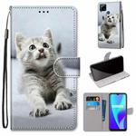 For OPPO Realme C15 / C12 / C25 / 7i (Global) / Narzo 20 / 30A Coloured Drawing Cross Texture Horizontal Flip PU Leather Case with Holder & Card Slots & Wallet & Lanyard(Small Gray Cat)
