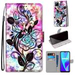 For OPPO Realme C15 / C12 / C25 / 7i (Global) / Narzo 20 / 30A Coloured Drawing Cross Texture Horizontal Flip PU Leather Case with Holder & Card Slots & Wallet & Lanyard(Color Bottom Hollow Flower)