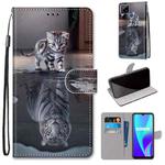 For OPPO Realme C15 / C12 / C25 / 7i (Global) / Narzo 20 / 30A Coloured Drawing Cross Texture Horizontal Flip PU Leather Case with Holder & Card Slots & Wallet & Lanyard(Cat Becomes Tiger)