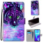 For OPPO Realme C15 / C12 / C25 / 7i (Global) / Narzo 20 / 30A Coloured Drawing Cross Texture Horizontal Flip PU Leather Case with Holder & Card Slots & Wallet & Lanyard(Tiger Drinking Water)