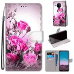 For Nokia 5.4 Coloured Drawing Cross Texture Horizontal Flip PU Leather Case with Holder & Card Slots & Wallet & Lanyard(Wild Rose)