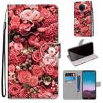 For Nokia 5.4 Coloured Drawing Cross Texture Horizontal Flip PU Leather Case with Holder & Card Slots & Wallet & Lanyard(Pink Rose Garden)