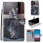 For Nokia 5.4 Coloured Drawing Cross Texture Horizontal Flip PU Leather Case with Holder & Card Slots & Wallet & Lanyard(Cat Becomes Tiger)