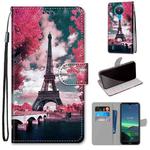 For Nokia 1.4 Coloured Drawing Cross Texture Horizontal Flip PU Leather Case with Holder & Card Slots & Wallet & Lanyard(Pink Flower Tower Bridge)