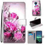 For Nokia 1.4 Coloured Drawing Cross Texture Horizontal Flip PU Leather Case with Holder & Card Slots & Wallet & Lanyard(Wild Rose)