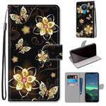 For Nokia 1.4 Coloured Drawing Cross Texture Horizontal Flip PU Leather Case with Holder & Card Slots & Wallet & Lanyard(Gold Diamond Butterfly)