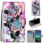 For Nokia 1.4 Coloured Drawing Cross Texture Horizontal Flip PU Leather Case with Holder & Card Slots & Wallet & Lanyard(Color Bottom Hollow Flower)