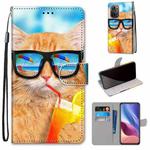 For Xiaomi Redmi K40 / K40 Pro / K40 Pro+ / Mi 11i / Poco F3 Coloured Drawing Cross Texture Horizontal Flip PU Leather Case with Holder & Card Slots & Wallet & Lanyard(Cat Drinking Soda)