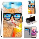 For Xiaomi Redmi Note 10 4G / Note 10s Coloured Drawing Cross Texture Horizontal Flip PU Leather Case with Holder & Card Slots & Wallet & Lanyard(Cat Drinking Soda)