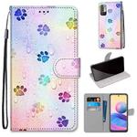 For Xiaomi Redmi Note 10 5G Coloured Drawing Cross Texture Horizontal Flip PU Leather Case with Holder & Card Slots & Wallet & Lanyard(Footprint Water Drops)