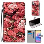 For Xiaomi Redmi Note 10 5G Coloured Drawing Cross Texture Horizontal Flip PU Leather Case with Holder & Card Slots & Wallet & Lanyard(Pink Rose Garden)