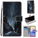 For Xiaomi Redmi Note 10 5G Coloured Drawing Cross Texture Horizontal Flip PU Leather Case with Holder & Card Slots & Wallet & Lanyard(Mountain Road Starry Sky)