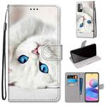 For Xiaomi Redmi Note 10 5G Coloured Drawing Cross Texture Horizontal Flip PU Leather Case with Holder & Card Slots & Wallet & Lanyard(White Kitten)