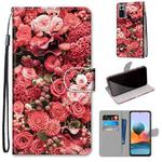 For Xiaomi Redmi Note 10 Pro Max / Note 10 Pro Coloured Drawing Cross Texture Horizontal Flip PU Leather Case with Holder & Card Slots & Wallet & Lanyard(Pink Rose Garden)