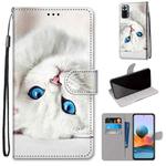 For Xiaomi Redmi Note 10 Pro Max / Note 10 Pro Coloured Drawing Cross Texture Horizontal Flip PU Leather Case with Holder & Card Slots & Wallet & Lanyard(White Kitten)