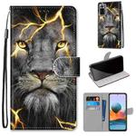 For Xiaomi Redmi Note 10 Pro Max / Note 10 Pro Coloured Drawing Cross Texture Horizontal Flip PU Leather Case with Holder & Card Slots & Wallet & Lanyard(Fission Lion)
