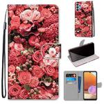 For Samsung Galaxy A32 4G / A32 Lite Coloured Drawing Cross Texture Horizontal Flip PU Leather Case with Holder & Card Slots & Wallet & Lanyard(Pink Rose Garden)