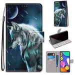 For Samsung Galaxy F62 / M62 Coloured Drawing Cross Texture Horizontal Flip PU Leather Case with Holder & Card Slots & Wallet & Lanyard(Pensive Wolf)