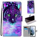 For Samsung Galaxy S21 FE Coloured Drawing Cross Texture Horizontal Flip PU Leather Case with Holder & Card Slots & Wallet & Lanyard(Tiger Drinking Water)