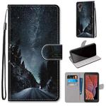 For Samsung Galaxy Xcover 5 Coloured Drawing Cross Texture Horizontal Flip PU Leather Case with Holder & Card Slots & Wallet & Lanyard(Mountain Road Starry Sky)