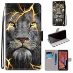 For Samsung Galaxy Xcover 5 Coloured Drawing Cross Texture Horizontal Flip PU Leather Case with Holder & Card Slots & Wallet & Lanyard(Fission Lion)