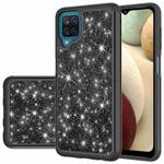 For Samsung Galaxy A12 Glitter Powder Contrast Skin Shockproof Silicone + PC Protective Case(Black)